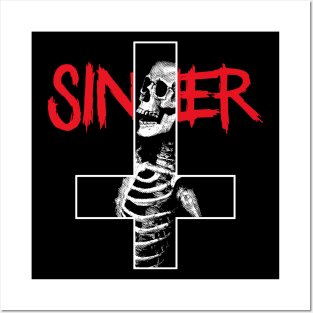 Inverted Cross Of Sinner With Skull And Skeleton Posters and Art